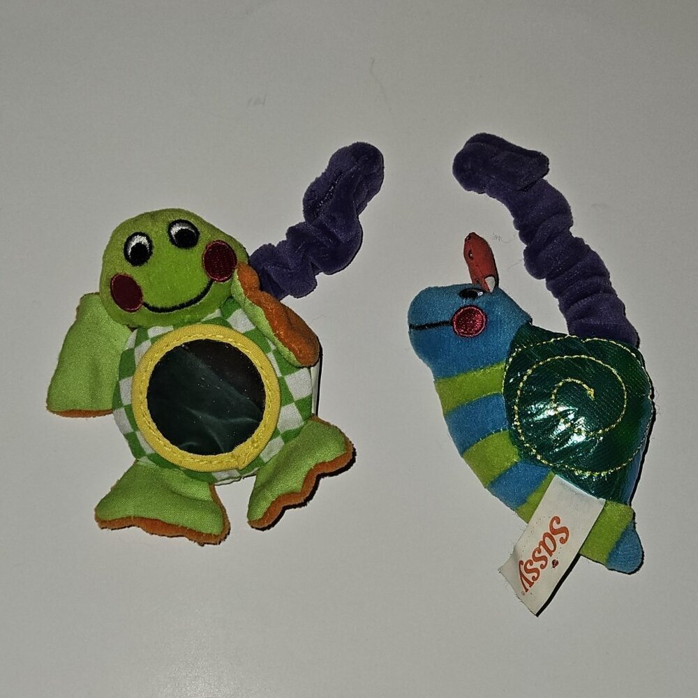 2 Sassy Plush Baby Toy Lot Replacements Turtle Mirror Snail Rattle